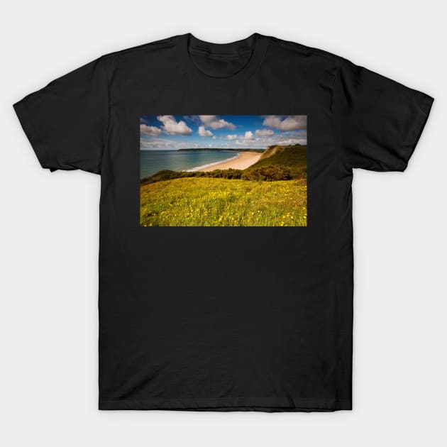 Oxwich Bay from Little Tor, Gower T-Shirt by dasantillo